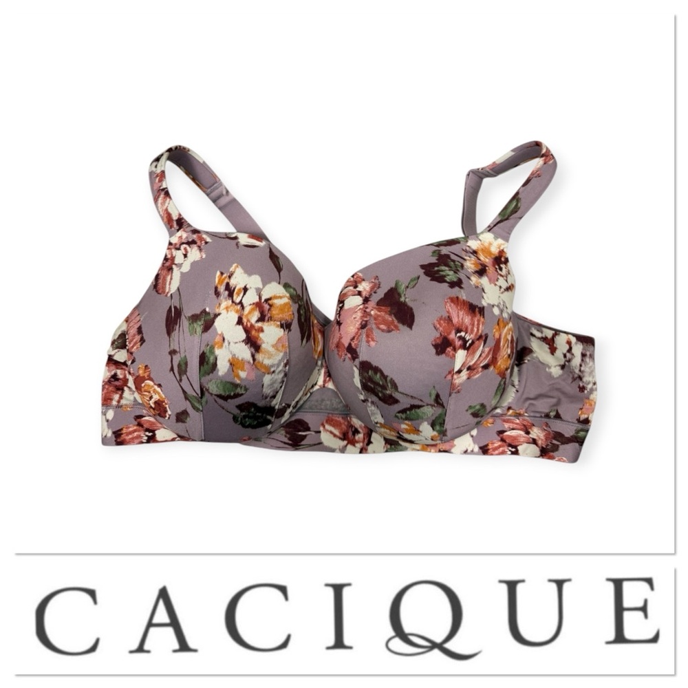 Cacique lightly lined balconnette floral print bra size 42C